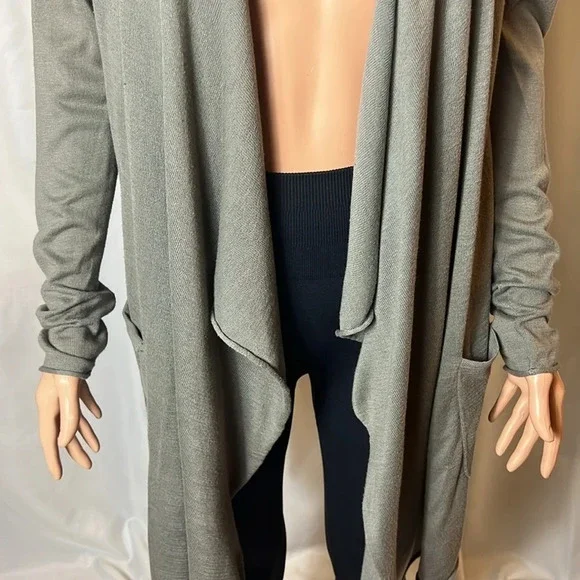 Cullen Studded Hooded Open Front Cardigan Olive Gray Size Small Pockets - Picture 4 of 12